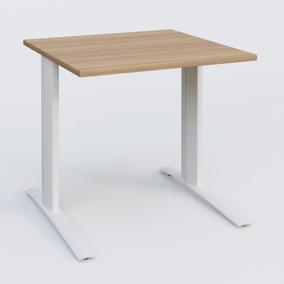 Gamme K1 - Plans droits - K1 Plateau droit 80x80 pieds fixe. Plateau Noyer et pietement Blanc