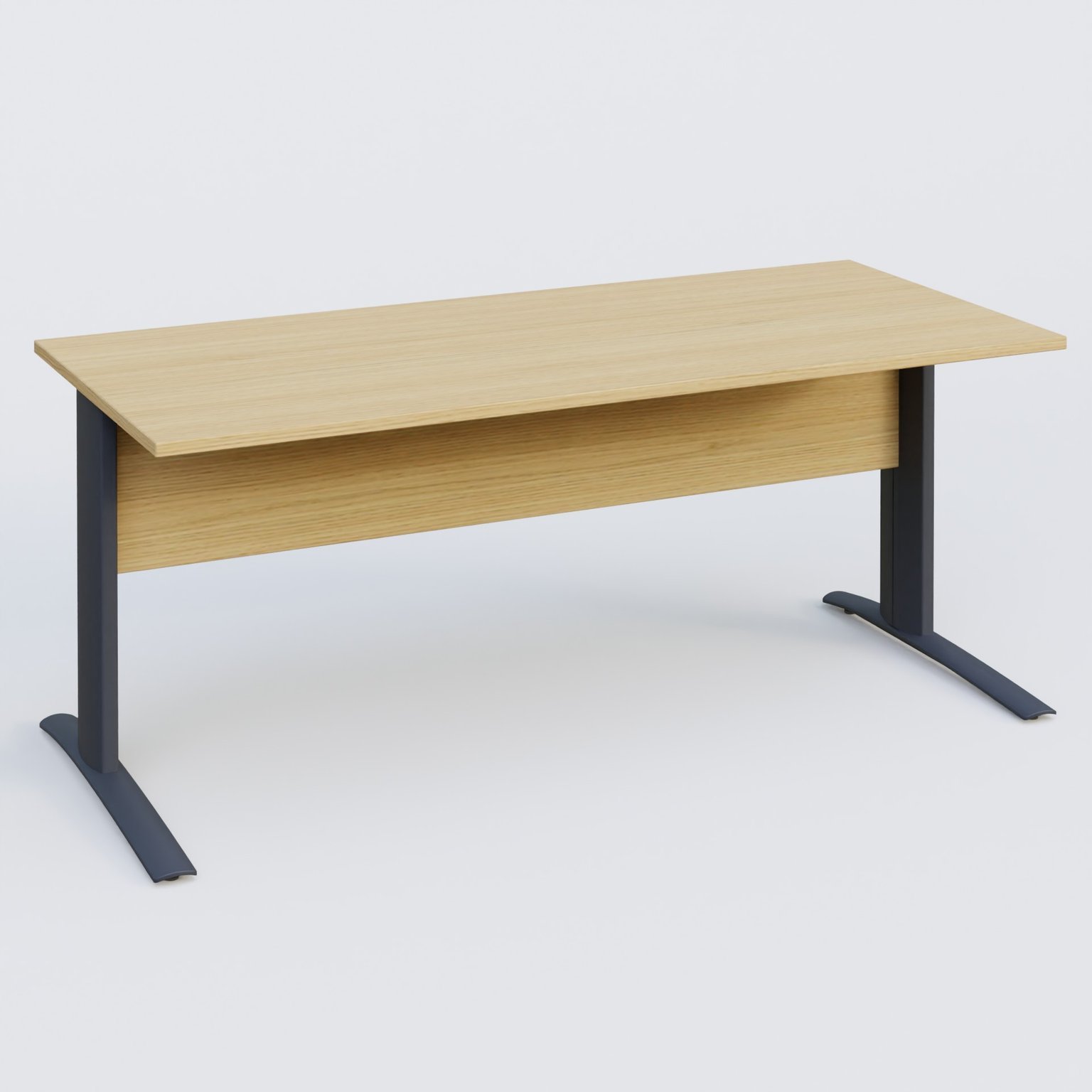 K1 Plateau droit 180x80 avec voile de fond bois. Plateau Chêne clair et pietement Anthracite