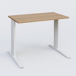 Gamme K1 - Plans droits - K1 Plateau droit 100x60 pieds fixe. Plateau Noyer et pietement Blanc