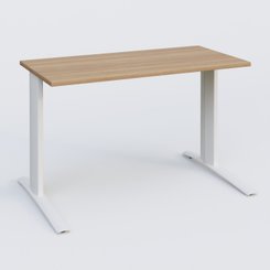 Gamme K1 - Plans droits - K1 Plateau droit 120x60 pieds fixe. Plateau Noyer et pietement Blanc