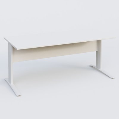 Gamme K1 - Plans droits - K1 Plateau droit 180x80 avec voile de fond bois. Plateau Blanc et pietement Blanc