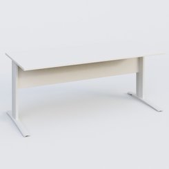 Gamme K1 - Plans droits - K1 Plateau droit 180x80 avec voile de fond bois. Plateau Blanc et pietement Blanc