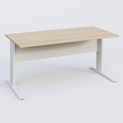 Gamme K1 - Plans droits - K1 Plateau droit 160x80 avec voile de fond métal. Plateau Hêtre et pietement Blanc