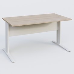 Gamme K1 - Plans droits - K1 Plateau droit 140x80 avec voile de fond métal. Plateau Acacia et pietement Blanc