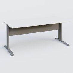 Gamme K1 - Plans droits - K1 Plateau droit 180x80 avec voile de fond métal. Plateau Blanc et pietement Aluminium