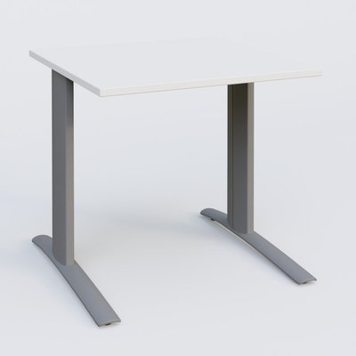 Gamme K1 - Plans droits - K1 Plateau droit 80x80 pieds fixe. Plateau Blanc et pietement Aluminium