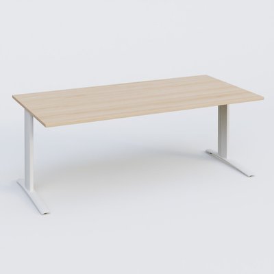 Gamme K1 - Plans droits - K1 Plateau droit 200x100 pieds fixe. Plateau Hêtre et pietement Blanc