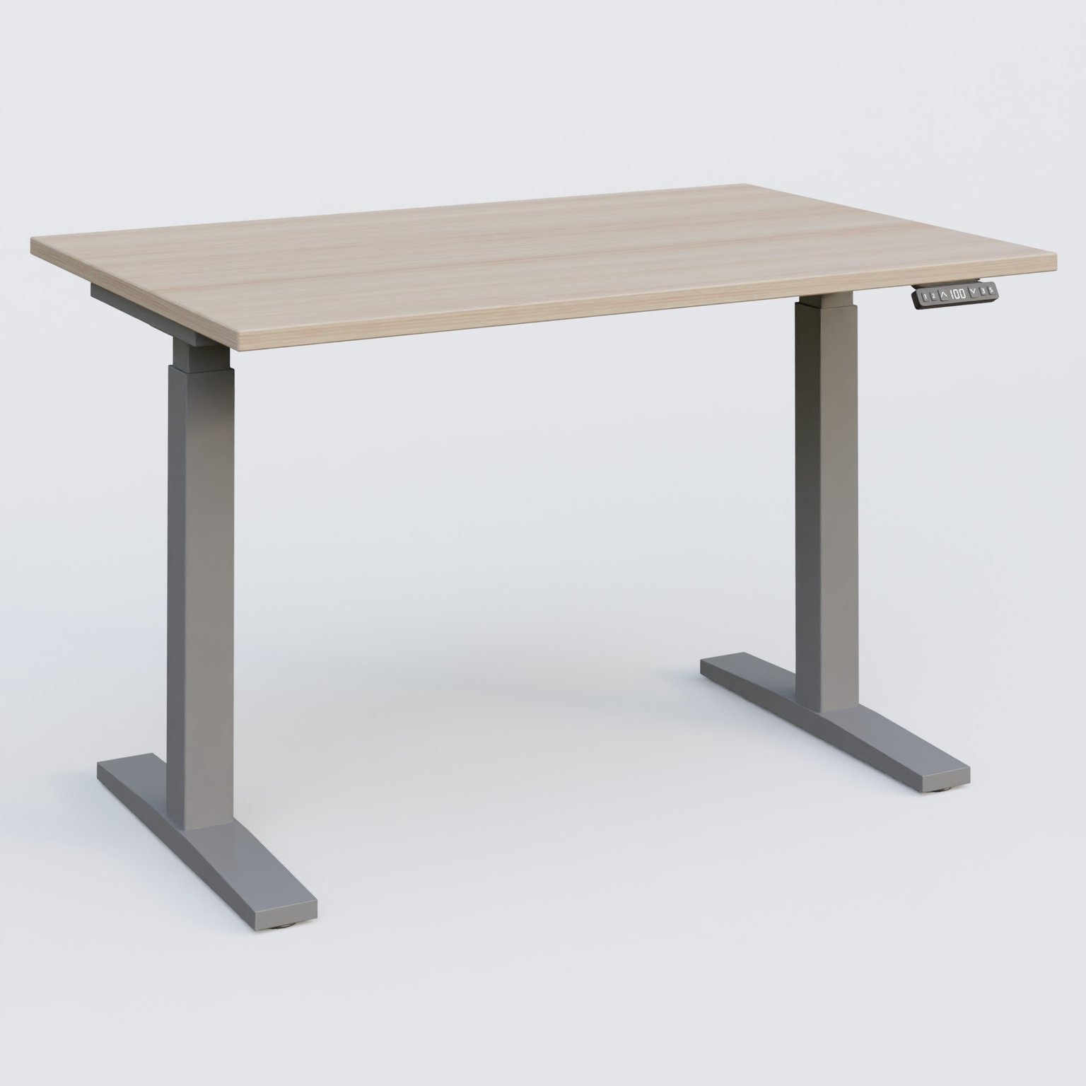 Poste solo 120*80 réglable en hauteur éléctriquement de 70-120 cm gamme KPro2. Plateau Acacia et pietement Aluminium.