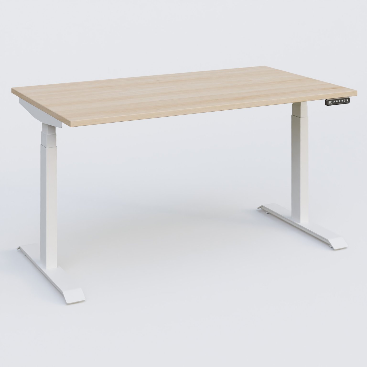Poste solo 140*80 réglable en hauteur éléctriquement de 65-130 cm gamme KPro3. Plateau Hêtre et pietement Blanc.