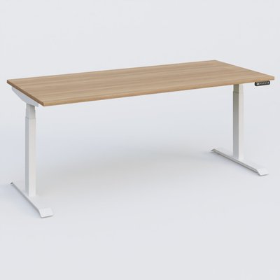 [Pas de famille] - [Pas de sous famille] - Poste solo 180*80 réglable en hauteur éléctriquement de 65-130 cm gamme KPro3. Plateau Noyer et pietement Blanc.