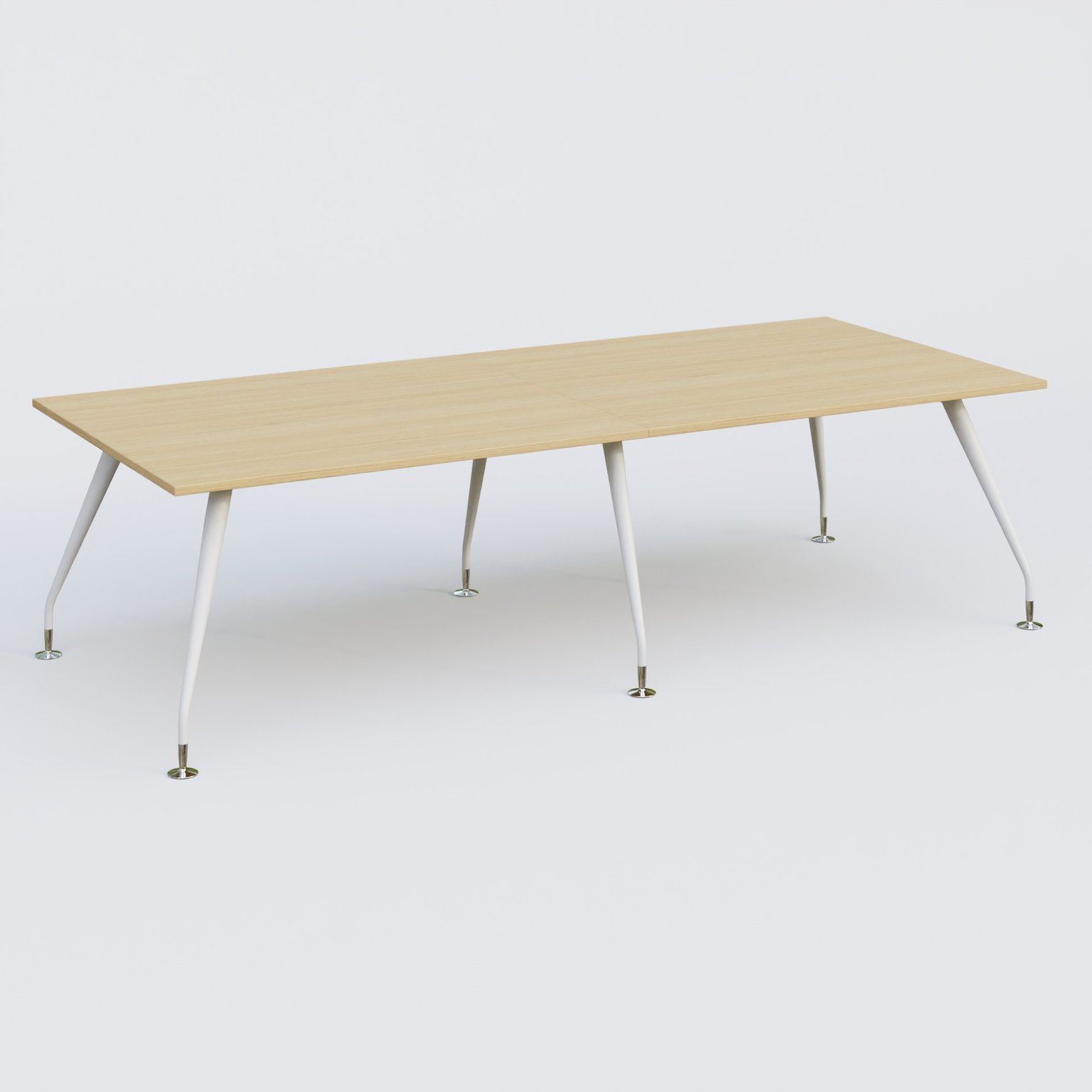 K5 table bench 280*120 cm. Plateau Chêne clair et pietement Blanc avec base chromé.
