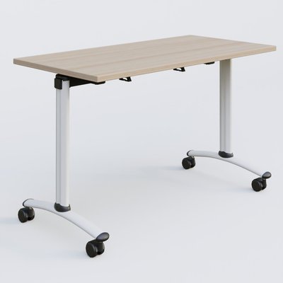 [Pas de famille] - [Pas de sous famille] - Table abattante gamme Arca 120-60 cm. Plateau Acacia et pietement Blanc.