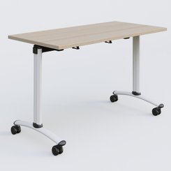 [Pas de famille] - [Pas de sous famille] - Table abattante gamme Arca 120-60 cm. Plateau Acacia et pietement Blanc.