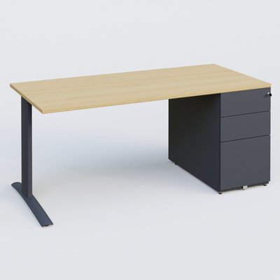 [Pas de famille] - [Pas de sous famille] - K1 Plateau droit 180x80 avec caisson métal porteur sous plateau à droite. Plateau Chêne clair et pietement Anthracite