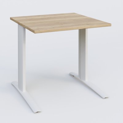 [Pas de famille] - [Pas de sous famille] - K1 Plateau droit 80x80 pieds fixe. Plateau Chêne naturel et pietement Blanc