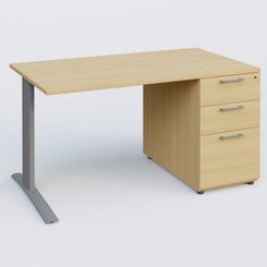 [Pas de famille] - [Pas de sous famille] - K1 Plateau droit 140x80 avec caisson porteur sous plateau mélamine à droite. Plateau Chêne clair et pietement Aluminium