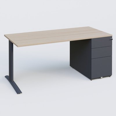 [Pas de famille] - [Pas de sous famille] - K1 Plateau droit 180x80 avec caisson métal porteur sous plateau à droite. Plateau Acacia et pietement Anthracite