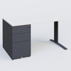 [Pas de famille] - [Pas de sous famille] - K1 Plateau droit 140x80 avec caisson métal porteur sous plateau à gauche. Plateau Blanc et pietement Anthracite