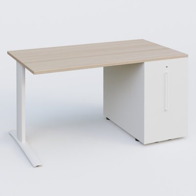 [Pas de famille] - [Pas de sous famille] - K1 Plateau droit 140x80 avec tour de rangement sous plateau à droite. Plateau Acacia et pietement Blanc