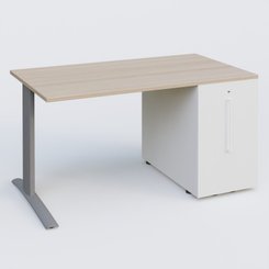 [Pas de famille] - [Pas de sous famille] - K1 Plateau droit 140x80 avec tour de rangement sous plateau à droite. Plateau Acacia et pietement Aluminium