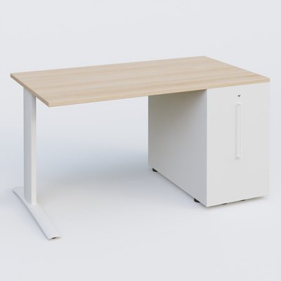 [Pas de famille] - [Pas de sous famille] - K1 Plateau droit 140x80 avec tour de rangement sous plateau à droite. Plateau Hêtre et pietement Blanc