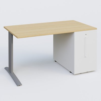 [Pas de famille] - [Pas de sous famille] - K1 Plateau droit 140x80 avec tour de rangement sous plateau à droite. Plateau Chêne clair et pietement Aluminium