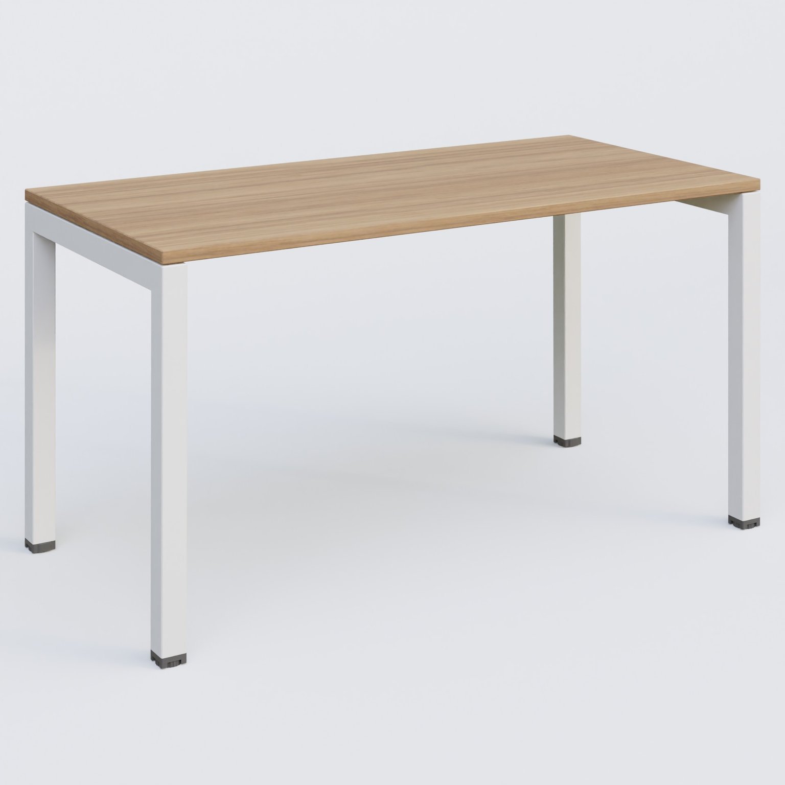 K3 Plateau droit 140x70 pieds fixe. Plateau Noyer et pietement Blanc.