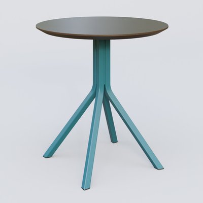 [Pas de famille] - [Pas de sous famille] - Table Basse Fashion Styl piètement 4 branches en métal et plateau bois. Plateau Chêne Moka et pietement Bleu Petrole (RAL 5025).