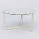 Table Basse Fashion Styl piètement tryptique en métal et plateau bois. Plateau Blanc (RAL 9010) et pietement Blanc (RAL 9010).