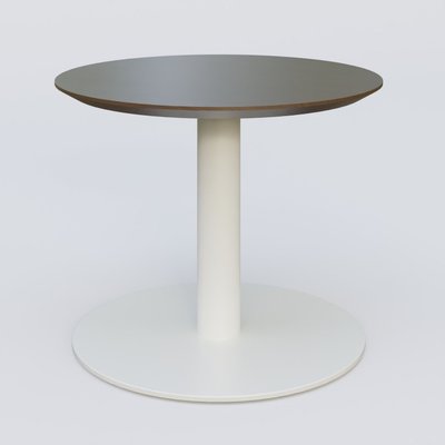 [Pas de famille] - [Pas de sous famille] - Table Basse Fashion Styl piètement colonne en métal et plateau bois. Plateau Chêne Moka et pietement Blanc (RAL 9010).
