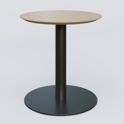 [Pas de famille] - [Pas de sous famille] - Table Basse Fashion Styl piètement colonne en métal et plateau bois. Plateau Chêne et pietement Noir (RAL 9005).