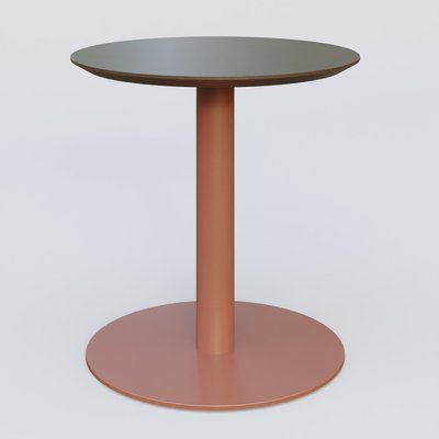 [Pas de famille] - [Pas de sous famille] - Table Basse Fashion Styl piètement colonne en métal et plateau bois. Plateau Chêne Moka et pietement Brun cuivré (RAL 8004).