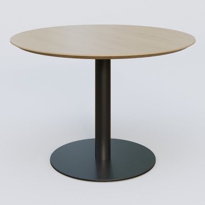 [Pas de famille] - [Pas de sous famille] - Table Basse Fashion Styl piètement colonne en métal et plateau bois. Plateau Chêne et pietement Noir (RAL 9005).