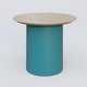 Table Basse Fashion Styl piètement colonne en métal D-26cm et plateau bois. Plateau Chêne et pietement Bleu Petrole (RAL 5025).