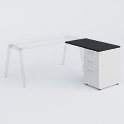 [Pas de famille] - [Pas de sous famille] - Extensions retour sur caisson 100*60 cm avec 3 tiroirs pour bureau K9. Plateau Noir et caissonBlanc.
