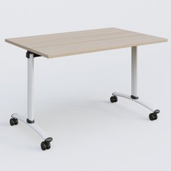 [Pas de famille] - [Pas de sous famille] - Table abattante gamme Arca 120-80 cm. Plateau Acacia et pietement Blanc.