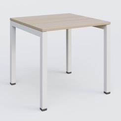 Gamme K3 - Plans droits - K3 Plateau droit 80x80 pieds fixe. Plateau Acacia et pietement Blanc.