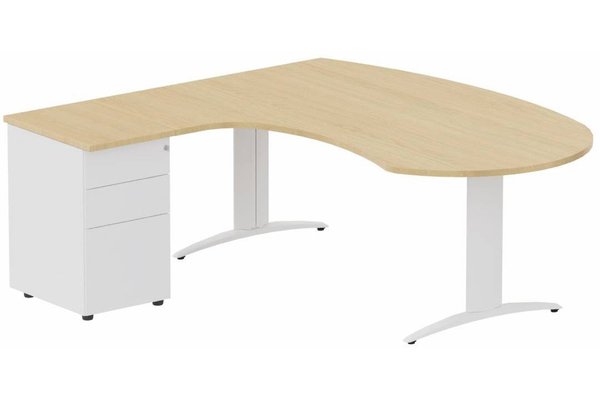 Gamme K2 - Plans compacts - K2- Plan compact 90° asymétrique Manager 190x183x104x60cm avec caisson HB métal 3 tiroirs - retour à gauche
