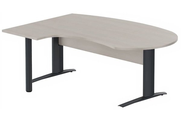 Gamme K1 - Plans compacts - K1 Voile de fond Bois- Plan compact 90° asymétrique Manager 190x141x104/60cm sur pied de soutien - retour à gauche -Finitions : PLATEAUX: ACACIA (AK) / PIETEMENTS: ANTHRACITE (AN)