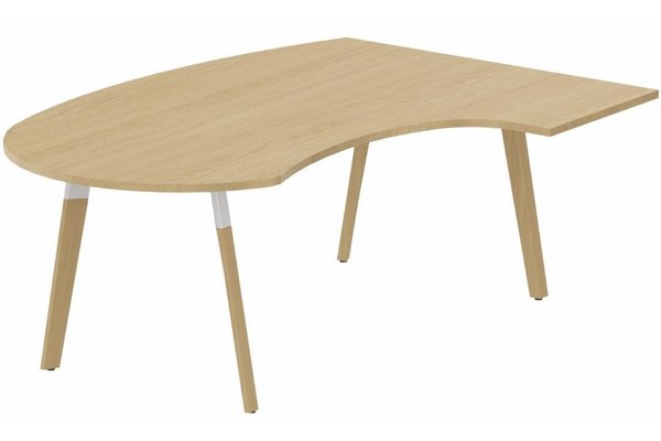 Gamme K8 Wood - Plans compacts  - K8Wood Plan compact 90° asymétrique Manager 190x141x104/60cm sur pied de soutien - retour à droite - plateau chêne, piétement blanc / bois