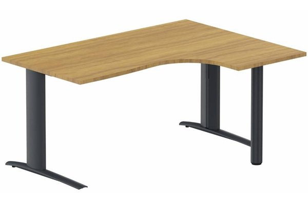 Gamme K1 - Plans compacts - k1 Poutre - Plan compact 90° asymétrique 180x120x80 / 60cm, pied de soutien sous retour à droite  -Finitions : PLATEAUX: NOYER (NO) / PIETEMENTS: ANTHRACITE (AN)