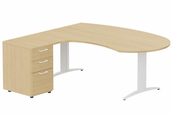Gamme K2 - Plans compacts - K2- Plan compact 90° asymétrique Manager 190x183x104x60cm avec caisson HB bois 3 tiroirs - retour à gauche
