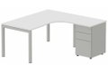 Plan Compact 90° asymétrique 180x162x80/60cm retour à droite avec caisson HB métal 3 tiroirs blanc/aluminium - sur délai