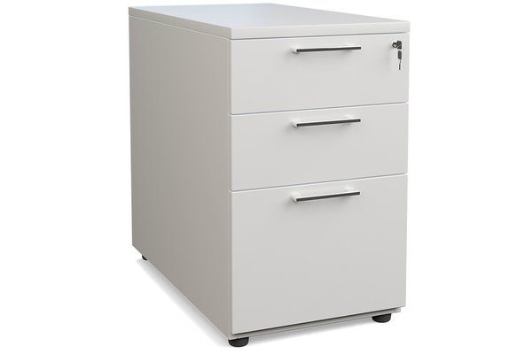CAISSONS  - Hauteur de bureau - Caisson mélaminé hauteur bureau P.80cm 3 tiroirs dont 1 pour DS H72xL42xP80cm blanc - poignées chromées