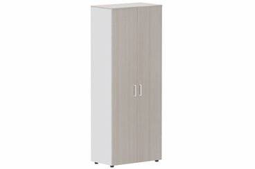 ARMOIRES PORTES BATTANTES - Mélaminés - Armoire mélamine H196xL100cm portes bois -Finitions= Top de finition : acacia (AK) / Corps d'armoire et tablettes : blanc / Façade : Acacia (AK) poignées blanc