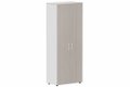 Armoire mélamine H196xL100cm portes bois -Finitions= Top de finition : acacia (AK) / Corps d'armoire et tablettes : blanc / Façade : Acacia (AK) poignées blanc
