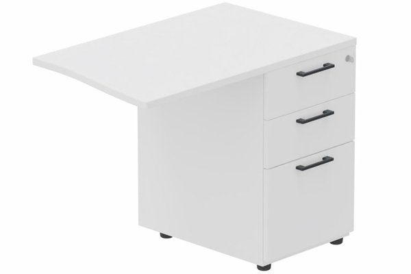 Gamme K3 - Extensions - Plans vagues - Retour vague à droite 90x60cm sur caisson porteur bois 3 tiroirs blanc/anthracite - sur délai