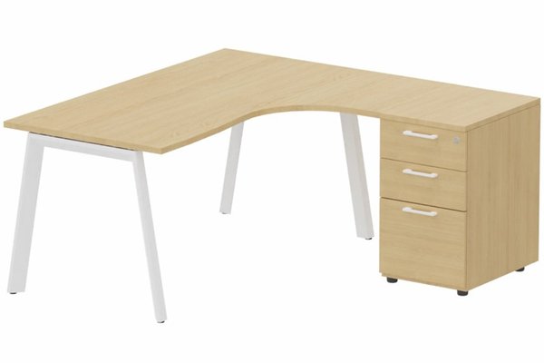 Gamme K8 - Plans compacts - K8 Plan compact 90° asymétrique 180x162x80/ 60cm avec caisson HB bois 3 tiroirs - retour à droite
