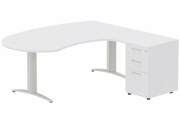Gamme K2 - Plans compacts - K2 compact 90° manager 190x141x104x60cm sur caisson HB mélamine 3 tiroirs, plateau blanc, structure aluminium