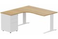 K1 POUTRE Compact 90° asymétrique 160x162x80/60cm retour à gauche avec caisson HB métal 3 tiroirs noyer / Blanc